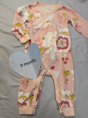 Little Planet - organic cotton Pink Floral Baby Onesie/sleeper/romper